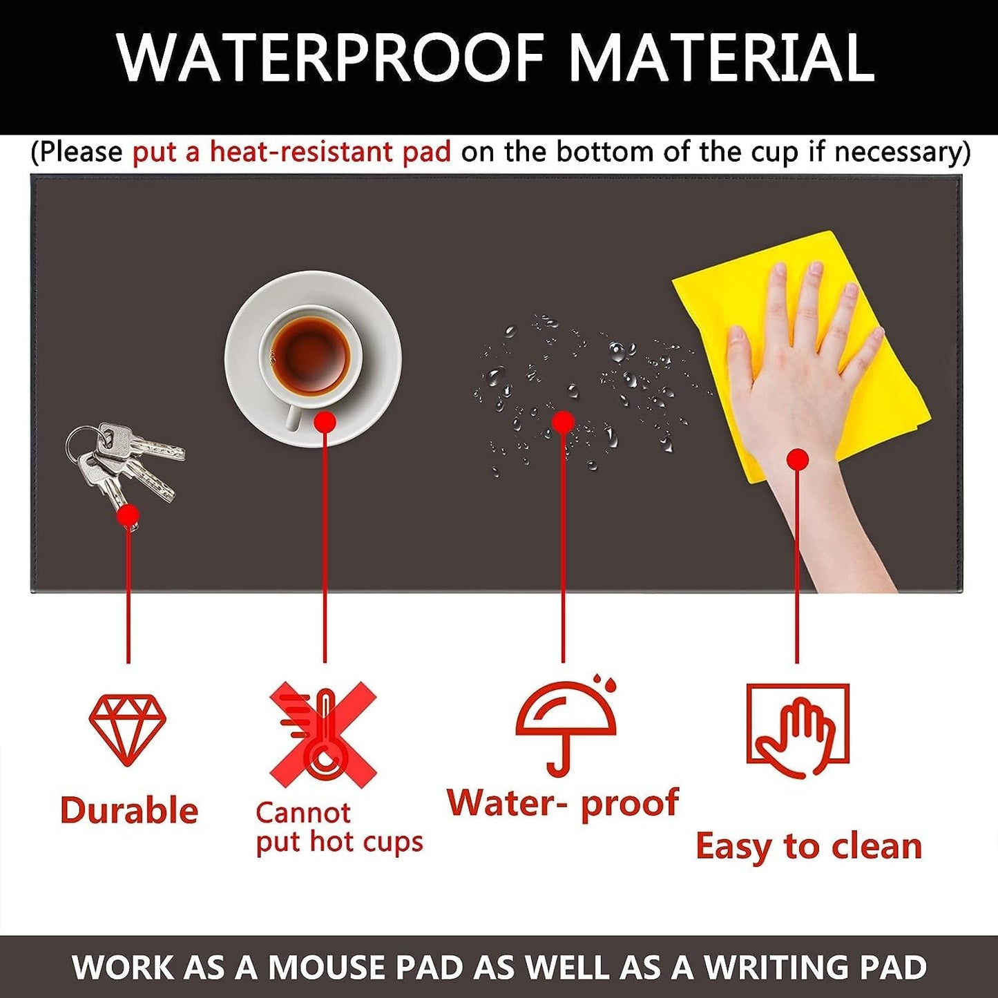 AKOZLIN 35.4"x 18.9" Soft PU Leather Surface Office Desk Mouse Mat Anti-Push Pad with Full Grip Fixation Lip Table Blotter Edge-Locked Protector