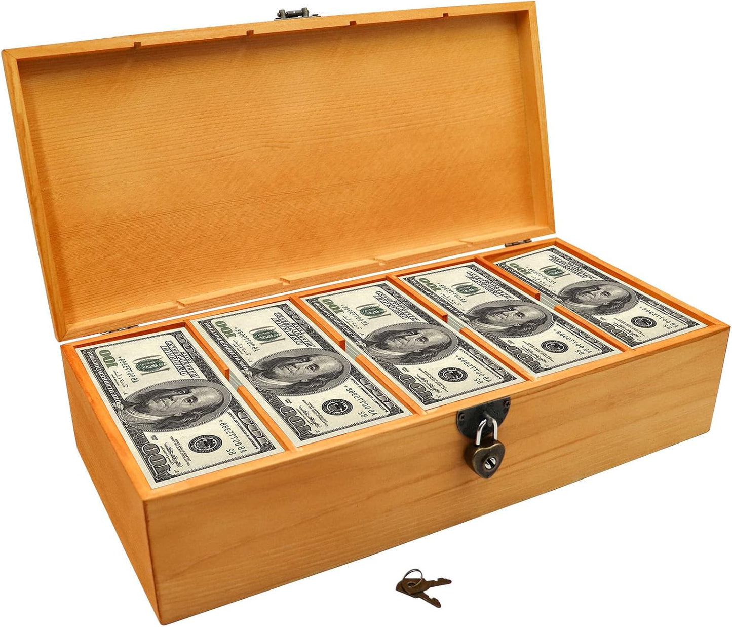 Bronze Wooden Lockable Currency Tray, 5 Compartment Cash Organizer, Cash Organizer Money Storage Box with Lockable Cover, Money Organizer for Cash