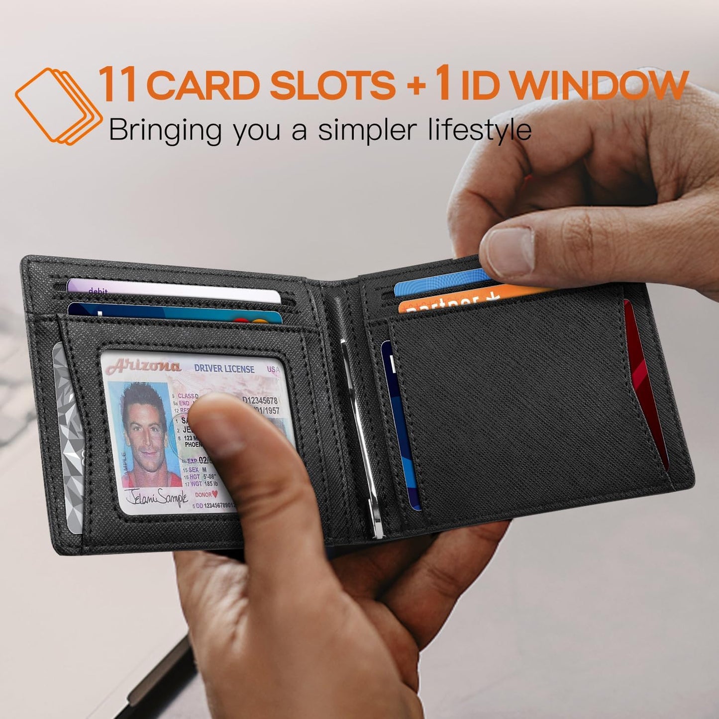 Slim Money Clip Wallets for Men RFID Blocking 11 Card Holder Minimalist Small Thin Carbon Leather Bifold Mens Front Pocket Wallet Gift Box