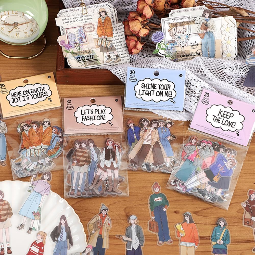 Alideco 120pcs Scrapbook Stickers Kawaii Fashion Girls People Journaling Scrapbooking Junk Journal Crafts Embelishment Decoration Diary Stickers (sijiyouni)