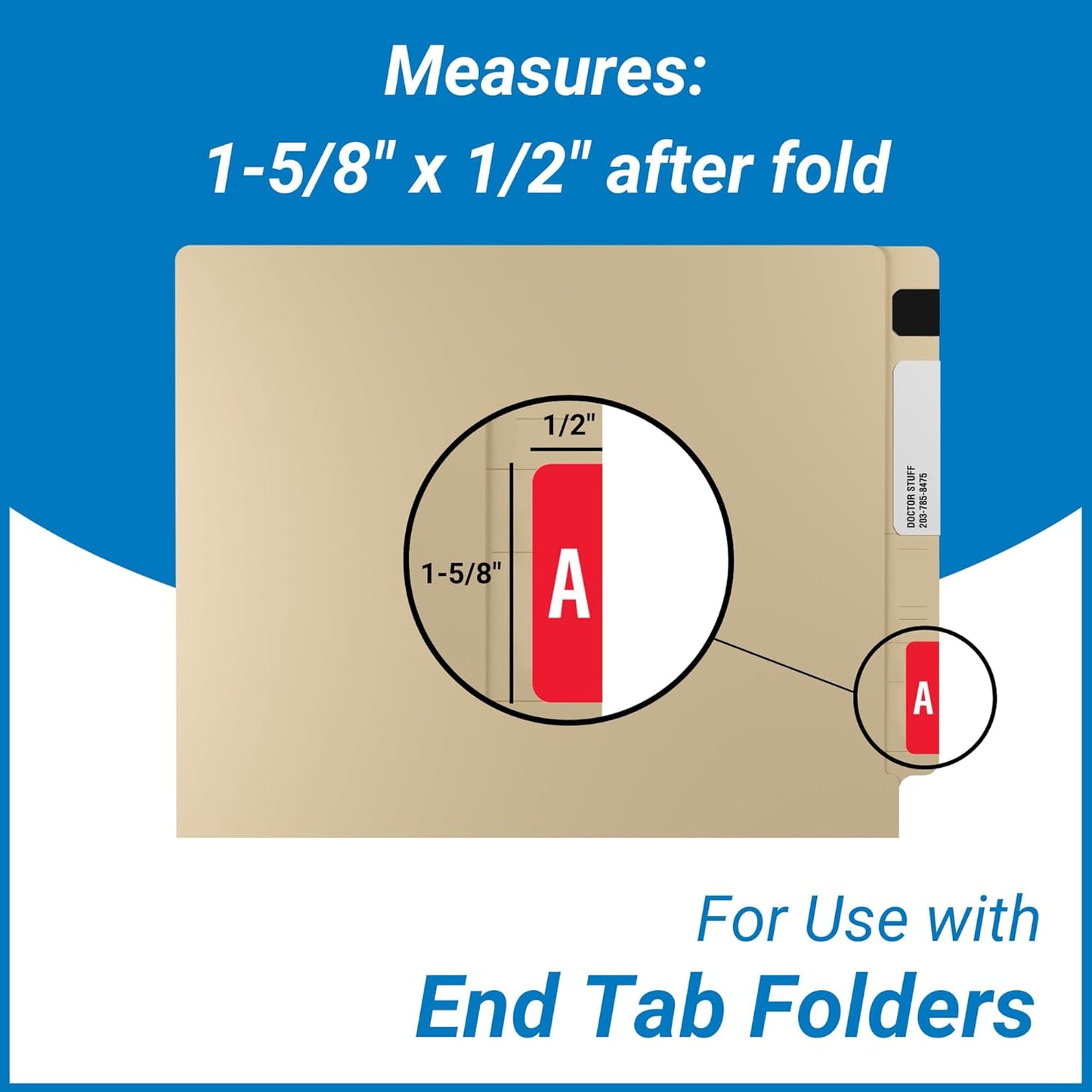 Doctor Stuff - File Folder Labels, Alphabet Letter A, Compatible with Smead Alpha Z Acc/ACCS - SMSM Series Alpha Stickers Red, 1-5/8" x 1”, 250/Roll