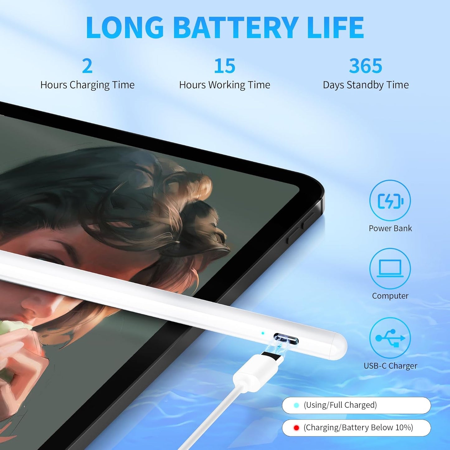 Stylus Pen for Touchscreen, Compatible for Android & iOS Phones/Tablet, Fast Charge Universal Stylus Pen for i-Phone, i-Pad, Tab A9+, High Sensitivity & Precision Stylist Pencil for Writing/Drawing