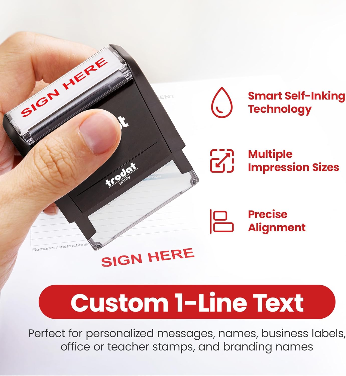 Promot Self Inking 1 Line Custom Stamp - Personalized Name Stamp for Office, Teacher, Address & Business Label Stamp - Choose Font, Ink Color, Pad, for Personal & Professional Use - Small