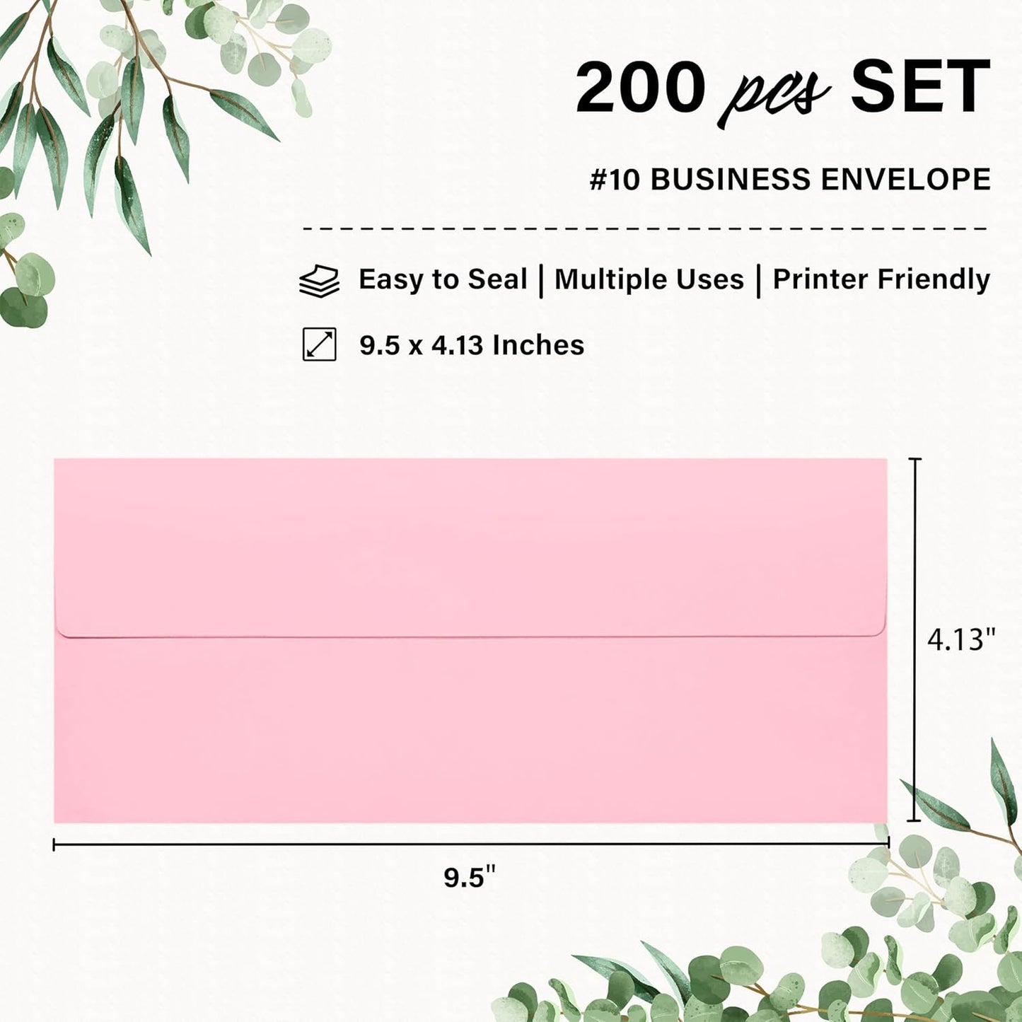 200 Pack #10 Business Envelopes, Self Seal Standard Pink Envelopes for Secure Business & Legal Mailing, Office, Checks, Letter, Invoices, 4 1/8 x 9 1/2 Inches