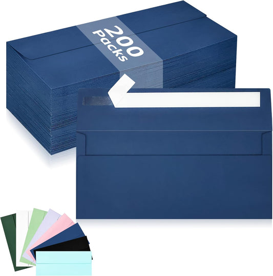 200 Pack #10 Business Envelopes, Navy Blue Standard Envelopes Self Seal, Letter Size Mailing Envelopes for Checks Letters Invoices Statements Birthday Graduation Wedding,4 1/8 x 9 1/2 Inch