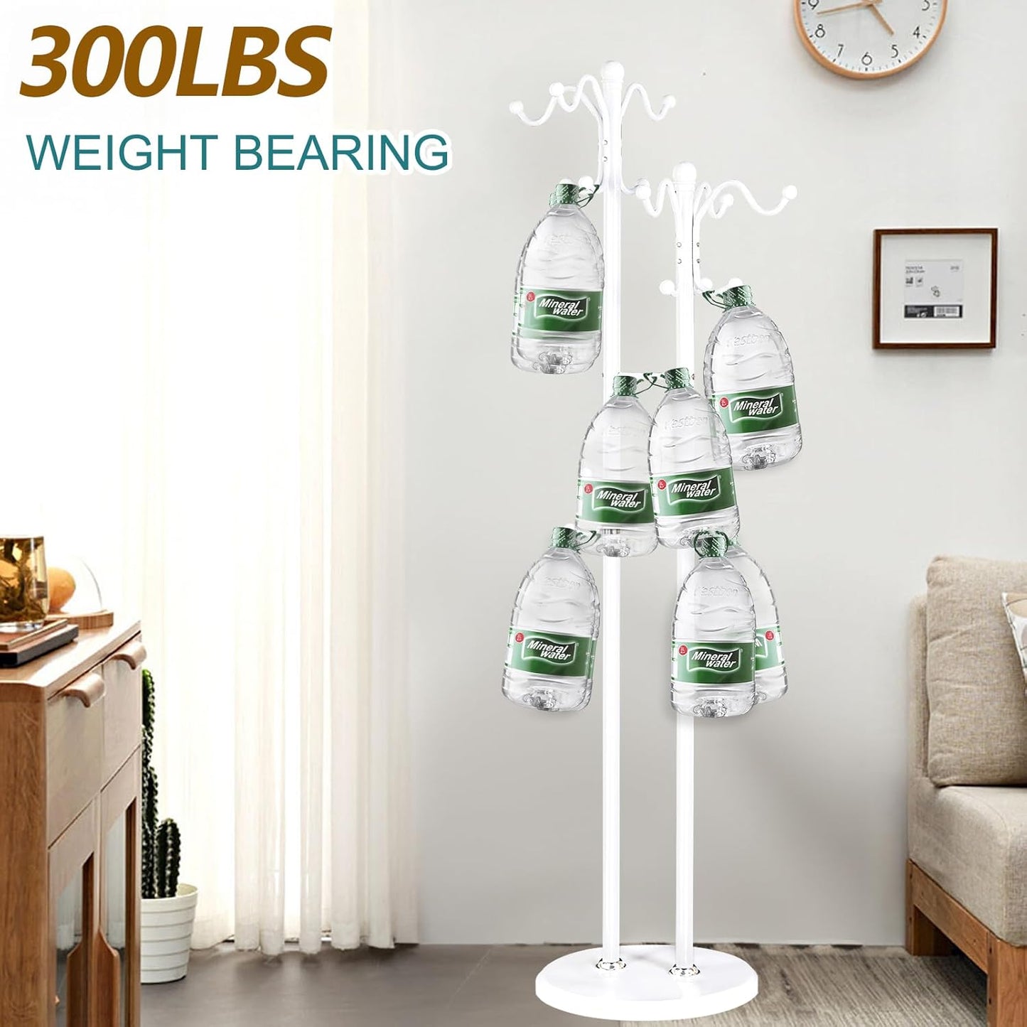 Metal Coat Rack with 17 Hooks, Double-pole Freestanding Coat Racks, Modern Coat Rack Stand and White Standing Coat Tree Holder Stand for Entryway