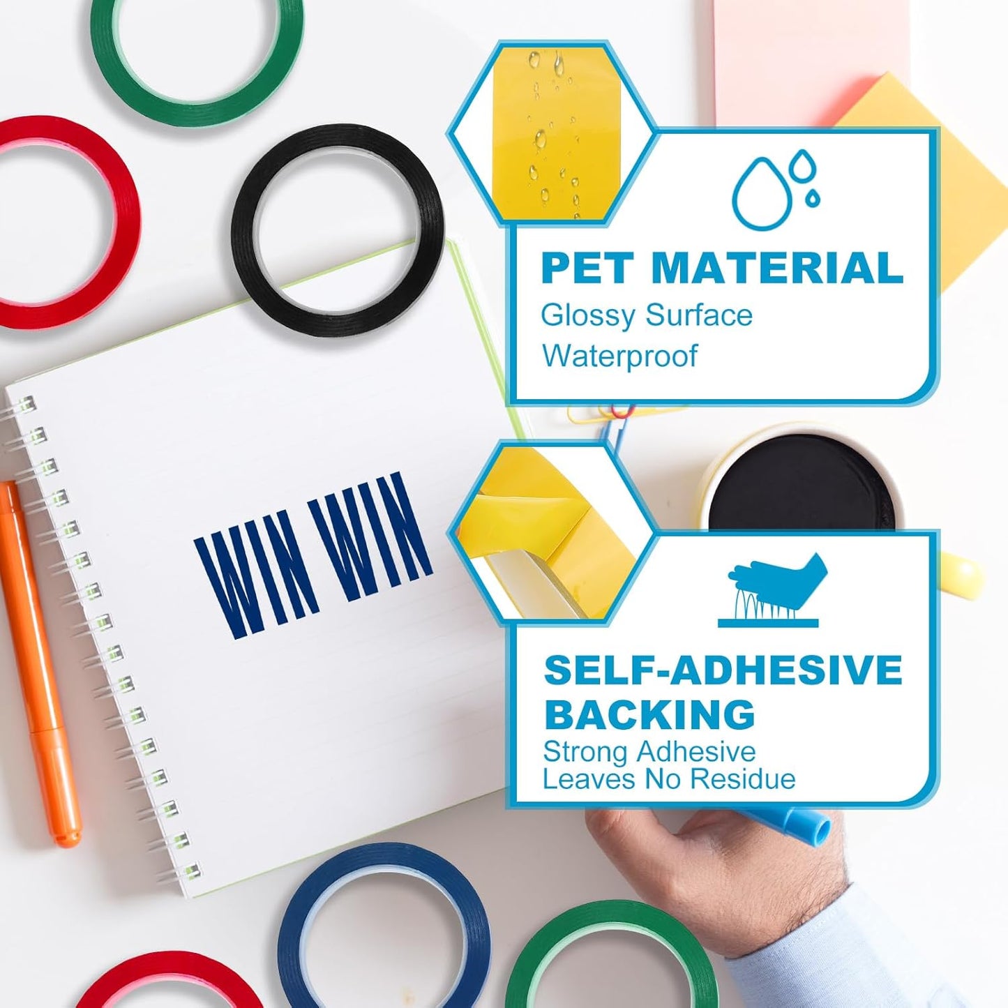 MECCANIXITY Whiteboard Tape 1/4" x 72 Yard Pinstripe Graphic Chart Line Grid Marking Tapes for Classroom Office Dry Erase Board Art, Dark Yellow, Pack of 3