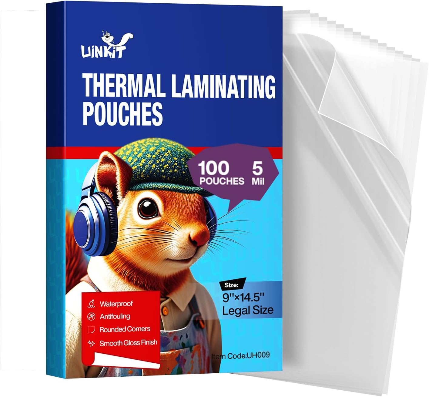 Uinkit 5Mil 100Pack Legal Size Laminating Sheets, 8.5"x14" (9x14.5) Laminate Pouches, Bubble-Free Protector for Clear Photo Sticker Papers, Use in Office School Supplies with Thermal Laminator Machine