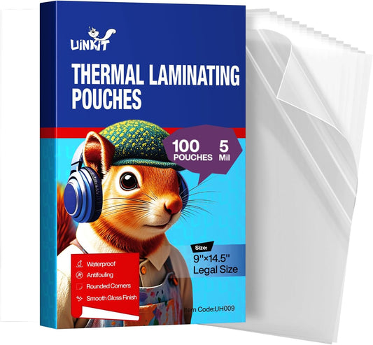 Uinkit 5Mil 100Pack Legal Size Laminating Sheets, 8.5"x14" (9x14.5) Laminate Pouches, Bubble-Free Protector for Clear Photo Sticker Papers, Use in Office School Supplies with Thermal Laminator Machine