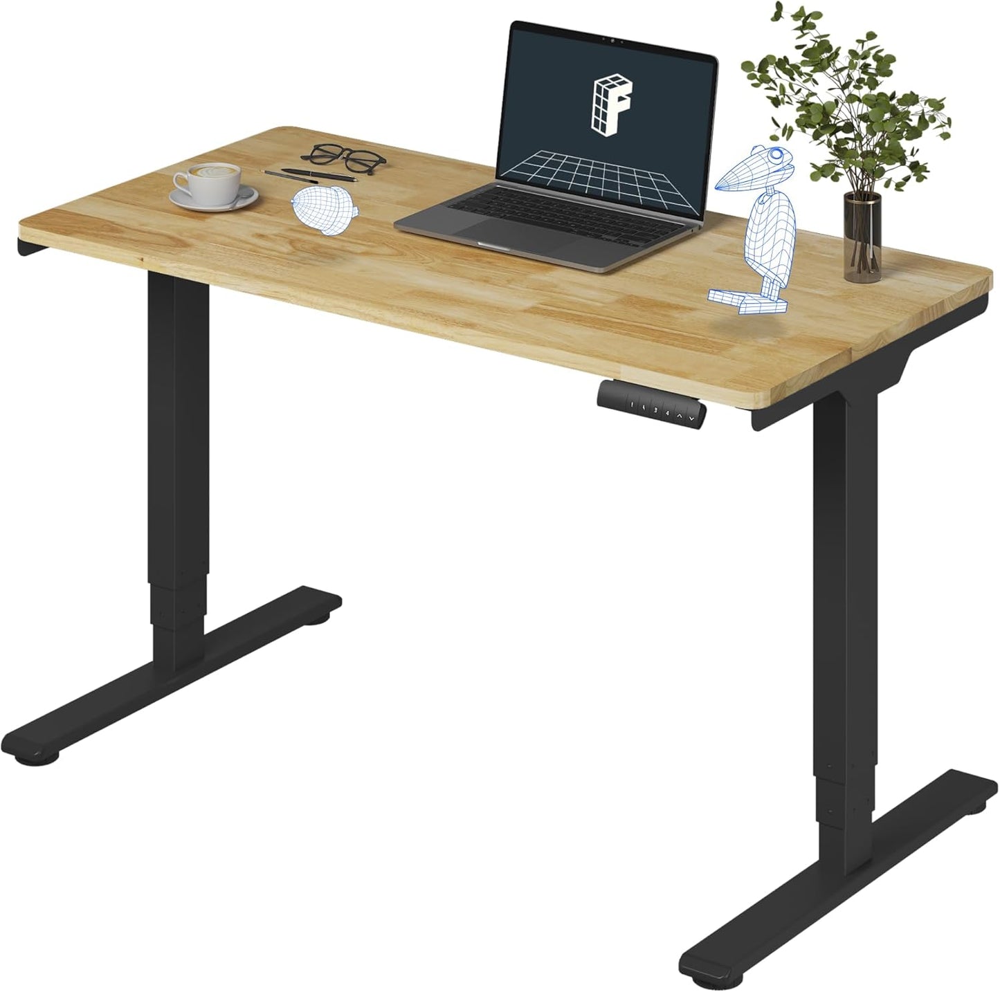 FLEXISPOT E6 Essential Solid Rubber Wood 3 Stages Dual Motor 48x24 Inch Electric Height Adjustable Standing Whole-Piece Board Desk Sit Stand Up Desk (Black Frame + Solid Wood Desktop)