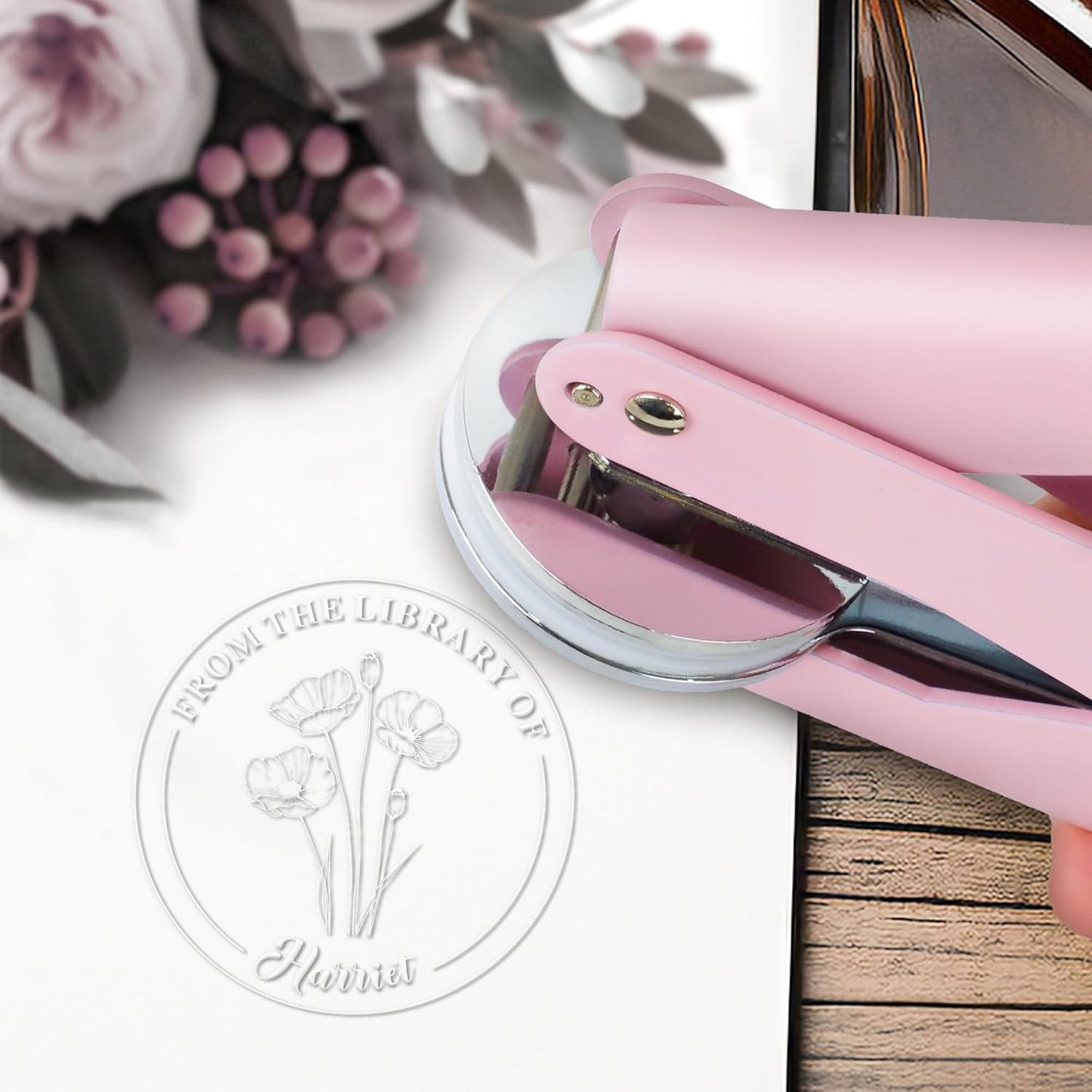 Book Embosser Custom Embosser Stamp with Your Name or Design Personalized Library Embosser Stamp Customized Books Business Cards Paper Documents Notebooks etc. (16)