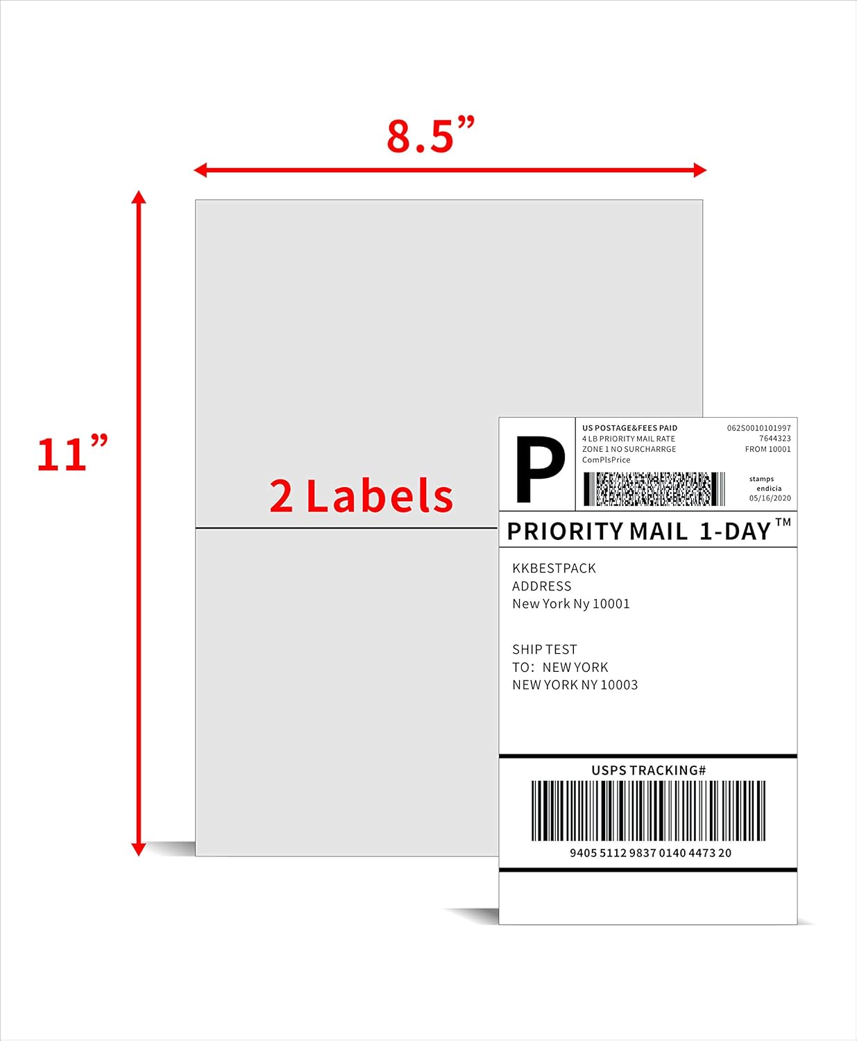 KKBESTPACK Half Sheet Shipping Labels for Laser and Inkjet Printers – 2 Per Page Self Adhesive Mailing Labels – White 8.5 x 5.5 (200 Labels) (2LP)