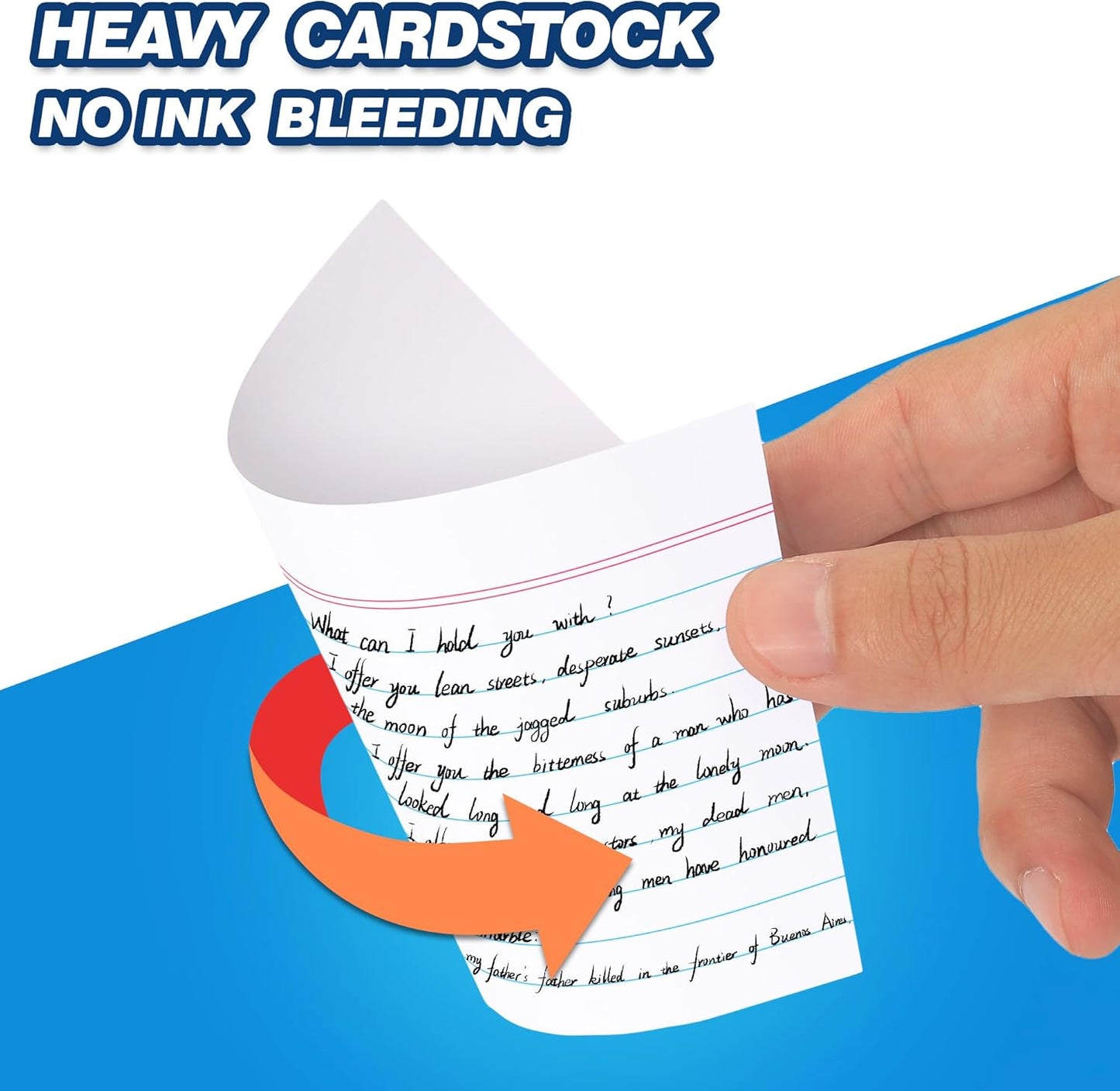 Chell 500 Count Index Cards 3x5 Inch Heavyweight, Ruled Front and Blank Back, 65 lb. Cover Weight, White