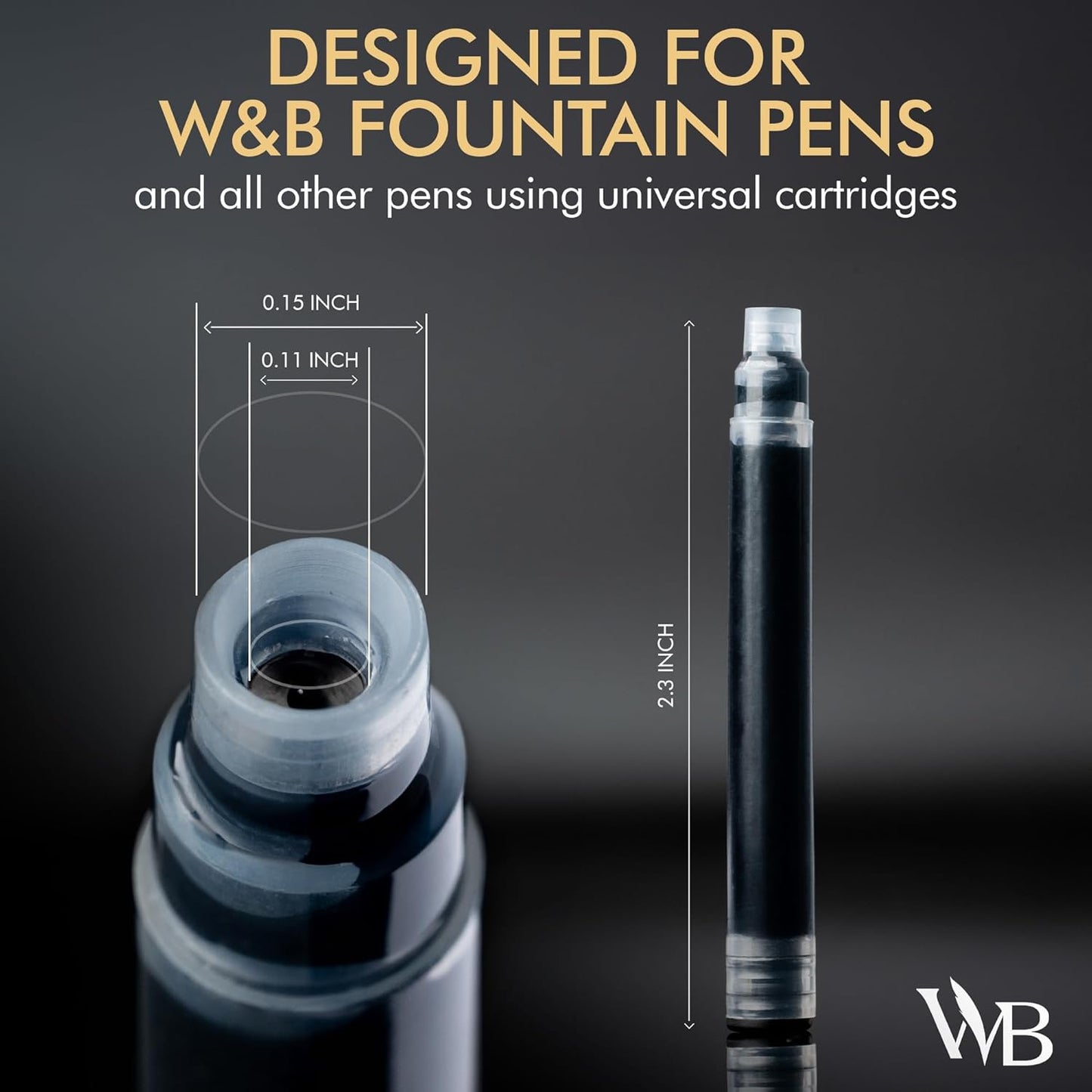 Wordsworth & Black 24 Pack Fountain Pen Ink Refills - SET OF 24 ASSORTED COLORS Ink Cartridges - International Standard Size - Length Appr 1.5" - Base Diameter Appr 0.24" - Disposable and Generic