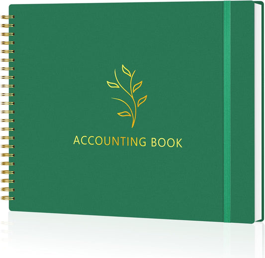 Accounting Ledger Book for Small Business & Personal Use, Horizontal Expense Tracker Notebook Ledger Book for Bookkeeping, Financial Income and Expense Log Book 10.2" x 8", Dark Green