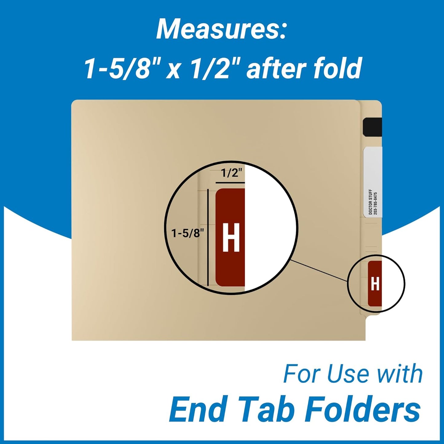 Doctor Stuff - File Folder Labels, Alphabet Letter H, Compatible with Smead Alpha Z Acc/ACCS - SMSM Series Alpha Stickers Dark Brown, 1-5/8" x 1”, 250/Roll