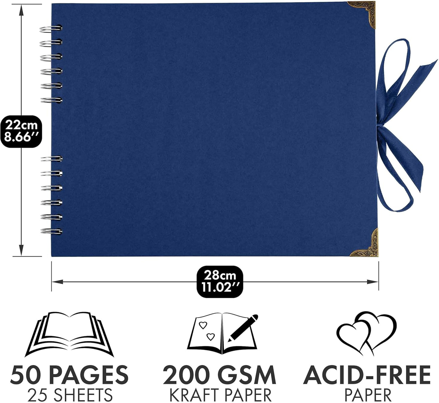 Bstorify Square Scrapbook Photo Albums 50 Pages (11 x 8.5 Inch) Blue Thick Paper, Hardcover, Ribbon Closure - Ideal for Your Scrapbooking Albums, Art & Craft Projects (Blue, 11 x 8.5 Inch)