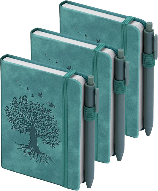 3 Pack Pocket Journaling Notebooks, A6 Small Notebook For Note Taking Journaling Notebooks Journals For Writing Mini Note Pads With Pen Holder 120 Pages 100 GSM Thick Paper-3 Aegean Blue