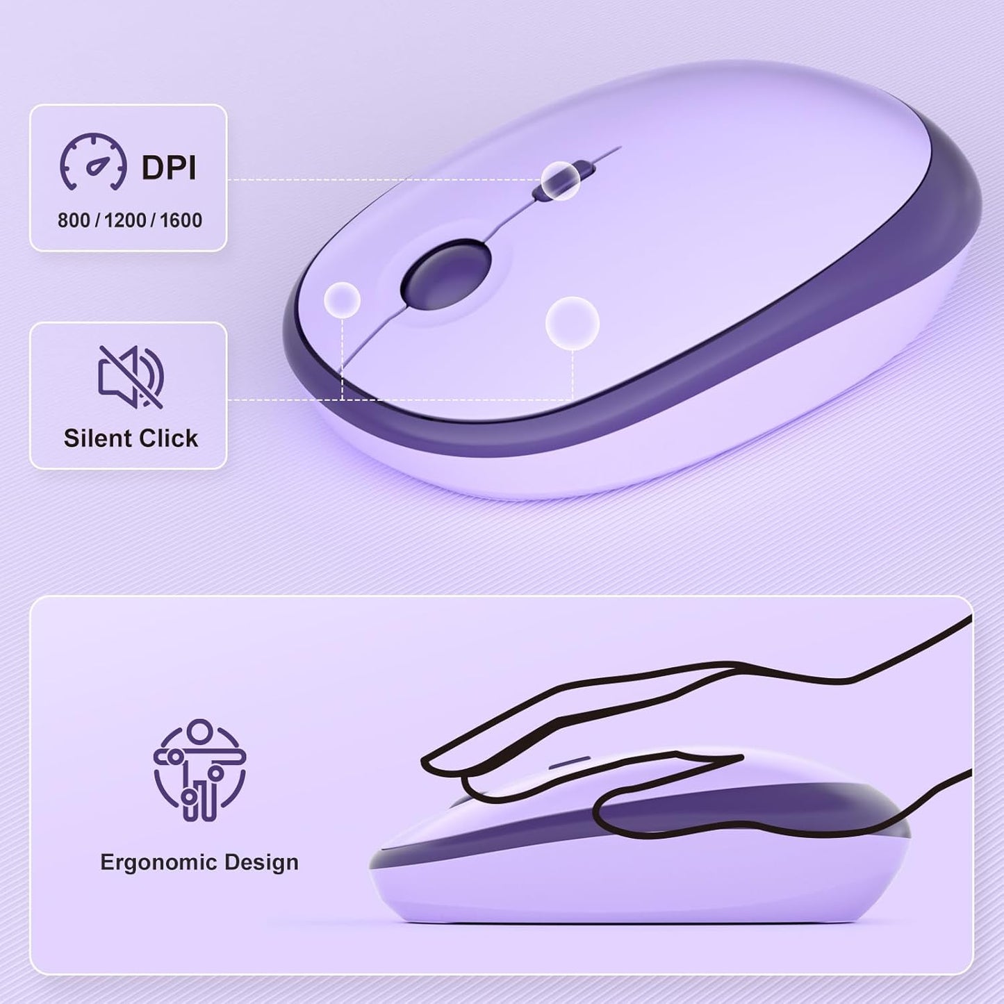 Wireless Keyboard and Mouse, 2.4Ghz USB Retro Full Size Typewriter Keyboard and Cute Mouse Combo for Windows 7/8/10, Laptop, Desktop, PC, Computer (Purple Colorful)