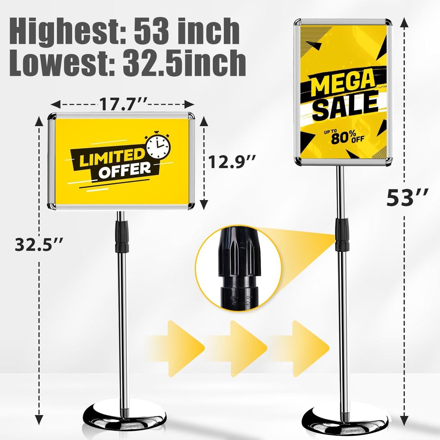 Adjustable Pedestal Poster Stand Holder - Standing Floor Sign Stand, 11x17 Inch Sign Stand Poster Frame Sign Holder for Vertical and Horizontal View, Outdoor Indoor Display, Silver (6 Pack)
