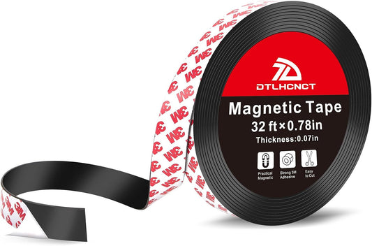 Magnetic Tape - 32 ft x 0.78 inch Magnet Strip Tape Roll with Strong Adhesive Backing for Kitchen, Office, School Organization, Whiteboards,Fridge(0.07" Thick)