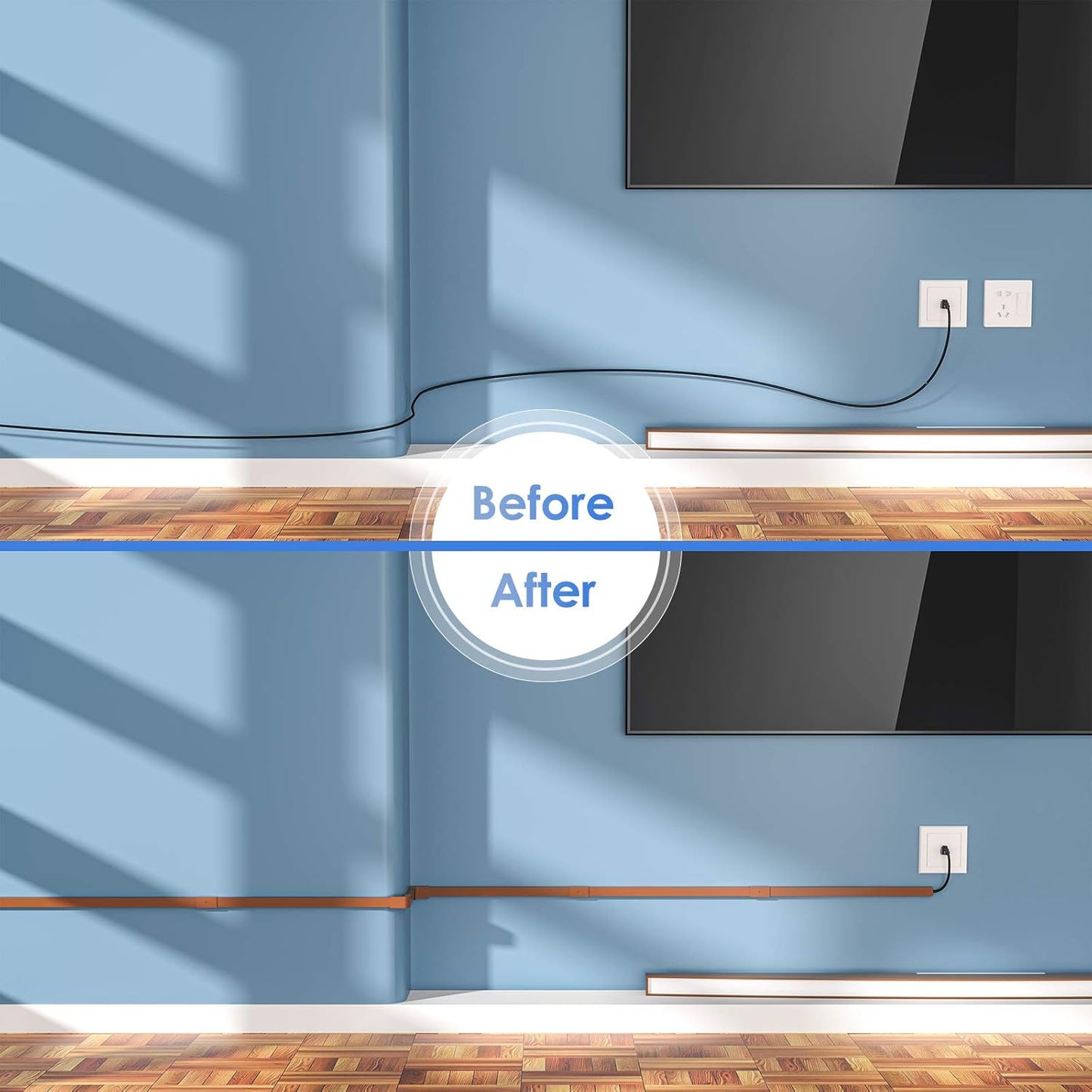 Yecaye 125in Brown Cord Hider, One-Cord Channel Cord Cover on Wall, Cable Management Kit, Wire Covers for Cords, Cable Raceway,W0.59in H0.4in, Brown