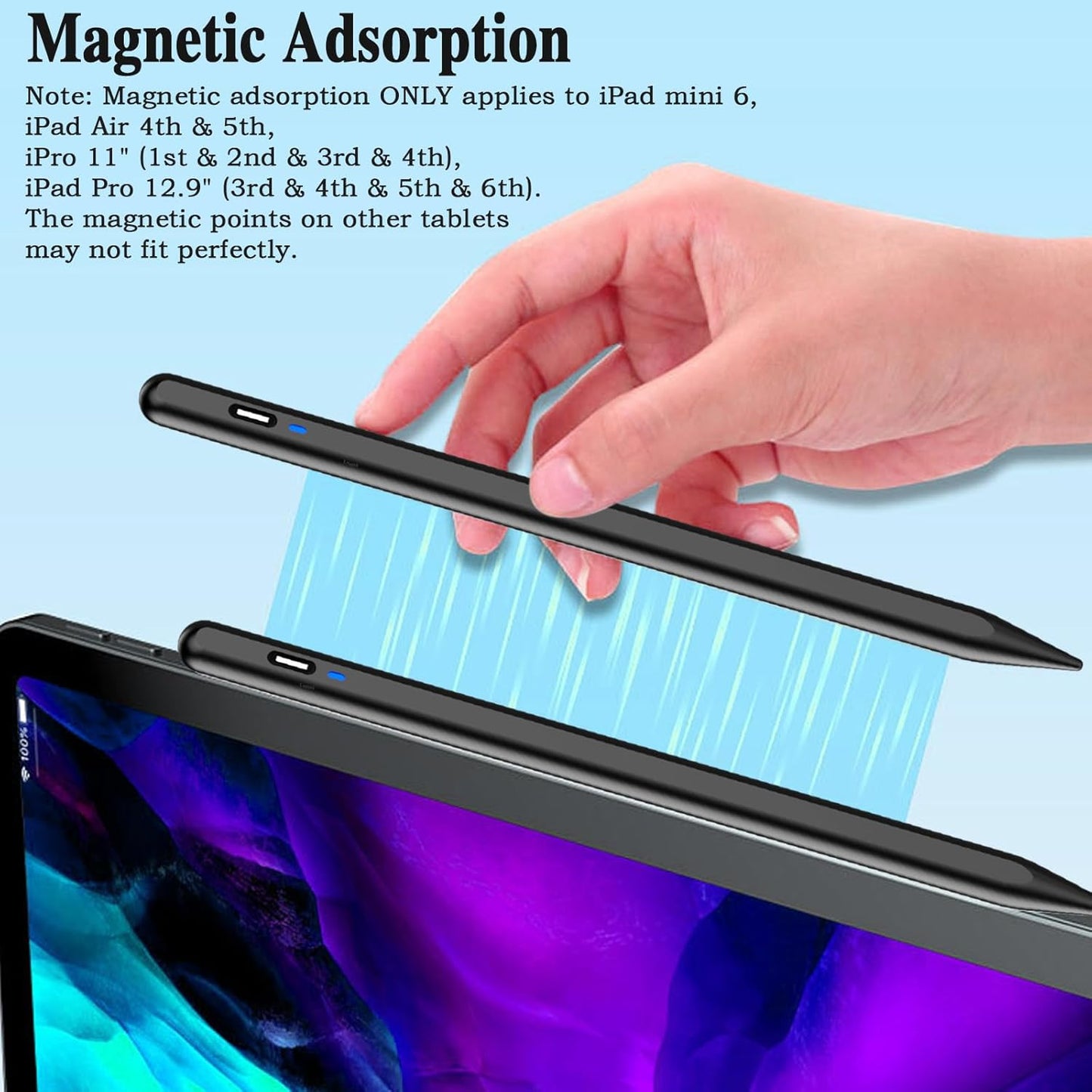 Stylus Pen for Android Tablet, Pom Tip Tablet Pencil for iOS/Android,Rechargeable Active Stylus Pen for iPhone/Samsung/XiaoMi/Huawei/Vivo/Lenovo/Pixel and Other Android Smartphones and Tablets-Black
