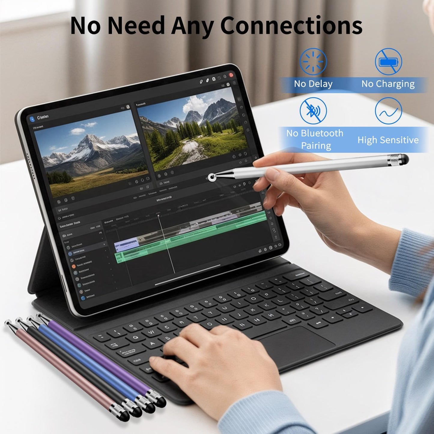 Stylus Pen for Touchscreen, 2-in-1 Universal Stylus, High Sensitivity and Precision, Stylus Pen for ipad, iPhone, Chromebook, Android Phone Kids Tablet All Capacitive Devices