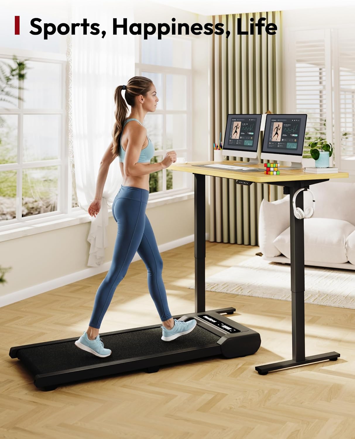 SANODESK Electric Standing Desk 60 x 24 Inches Whole-Piece Desktop Height Adjustable Stand Up Desk w/6-Button Controller Ergonomic Computer Desk for Home Office, Black Frame + Natural Tabletop