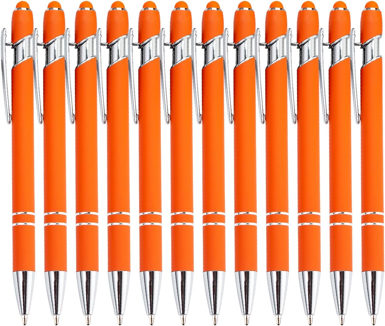 Pasisibick 12-Pack Orange Ballpoint Pens with Stylus Tip - 2 in 1 Metal Stylus, 1.0 mm Medium Point, Smooth Pen for Touch Screen Tablet