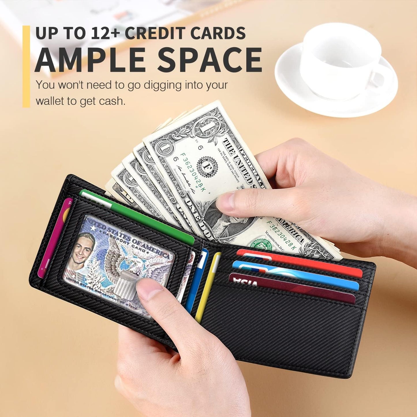 RUNBOX Novelty Wallet for Men Slim 11 Credit Card Holder Slots Leather RFID Blocking Small Thin Men's Wallet Bifold Minimalist Front Pocket Large Capacity Gift Box