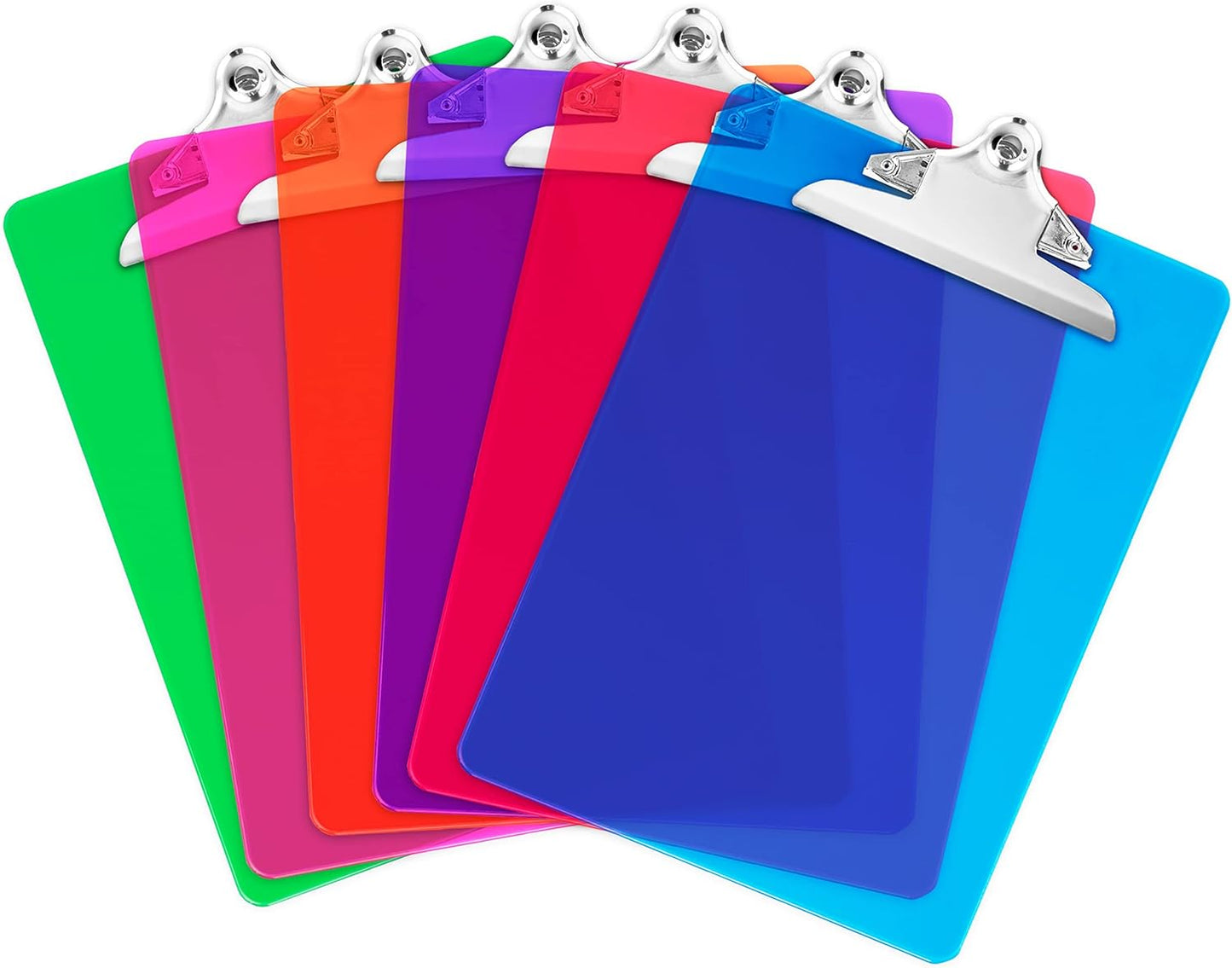 Plastic Clipboards with Butterfly Clip Set of 6-12.5 x 9 Inch Multi Color Plastic Clipboards Bulk - Clear Clipboards Bulk Classroom Holds 100 Sheets, Acrylic Clipboard Clear 6 Pack