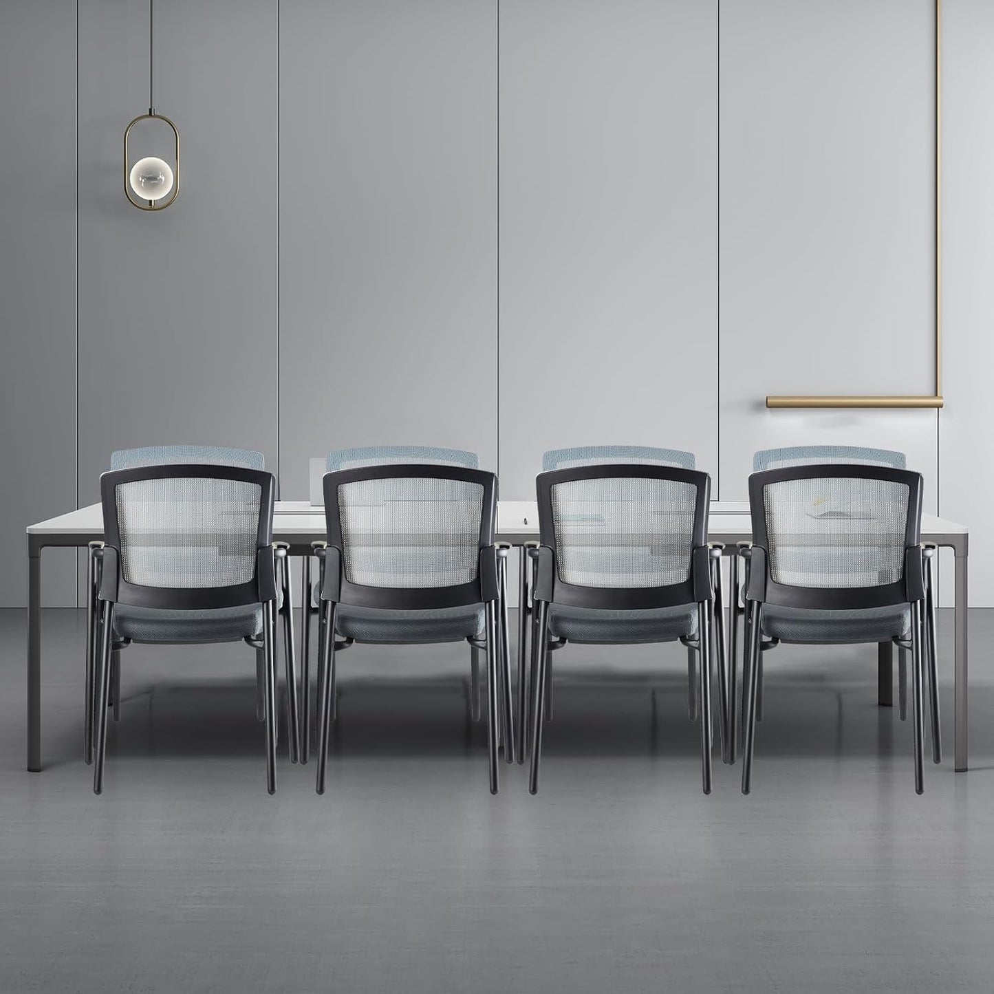 CLATINA Grey Stacking Chairs Stackable Waiting Room Chairs with Armrest, Mesh Office Reception Guest Chair for Home Desk Conference Lobby Church Medical Meeting Training Ergonomic, Set of 8