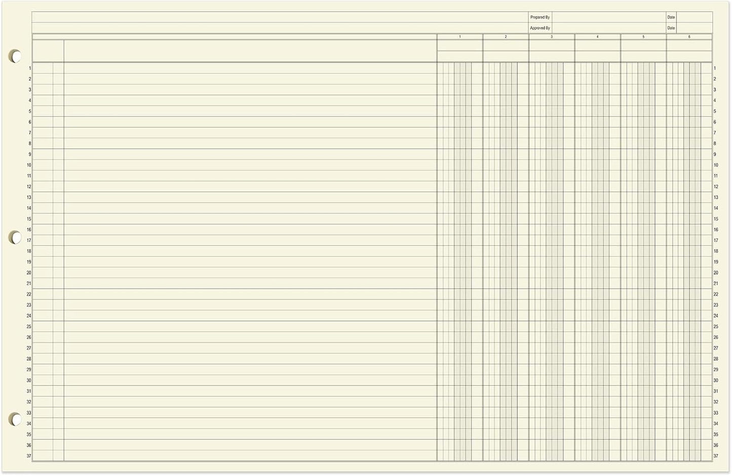 BookFactory Ledger Pad/Large 6 Column Accounting Ledger Columnar (Six Columns) Pads - 17'' x 11'', 50 Pages, Notepad Landscape Format (PAD-050-CLCPD3(17x11-Ledger-6)-AX)