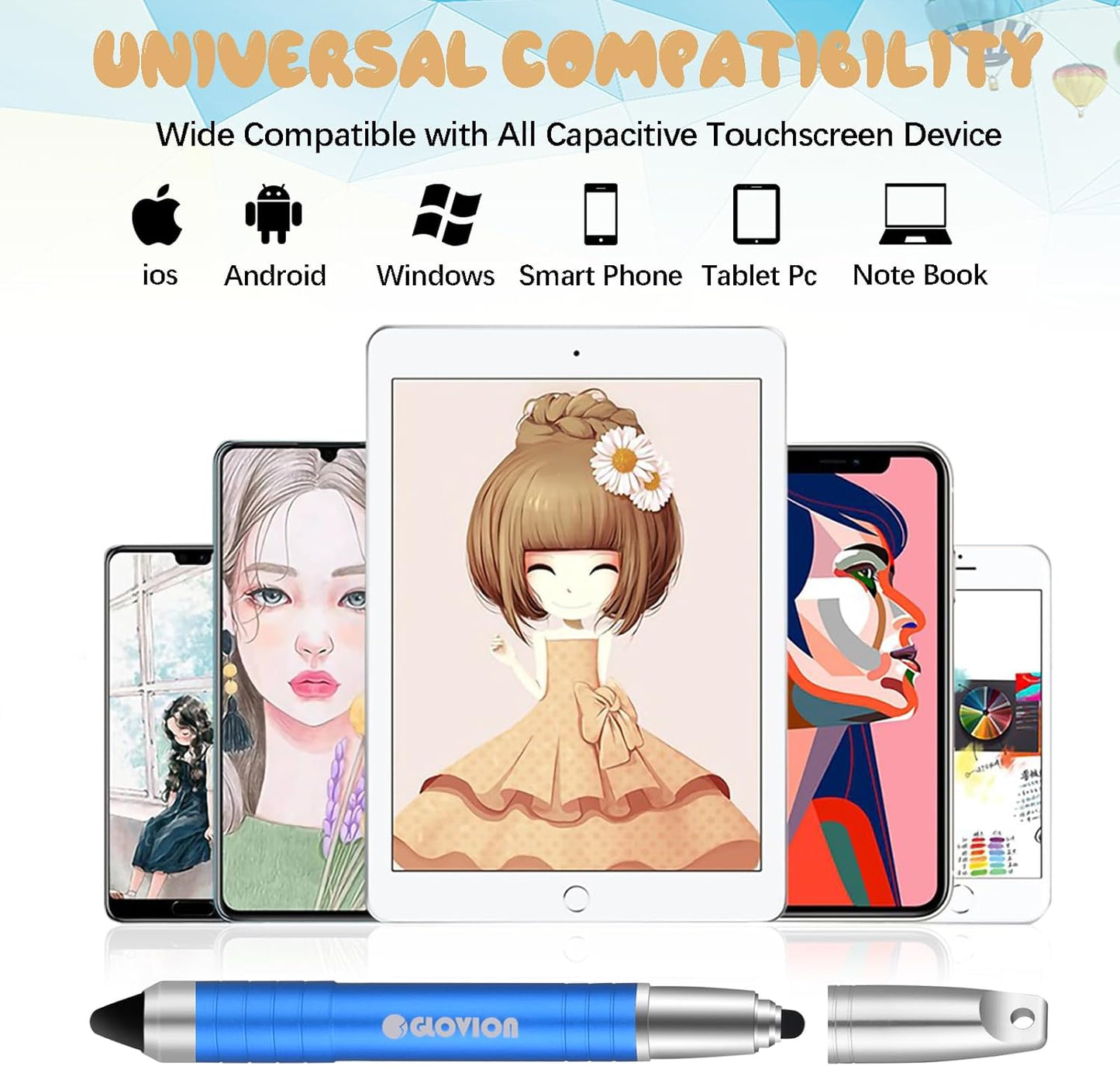 Stylus Pen for iPhone, Capacitive Stylus Pencil with Magnetic Cap 2 in 1 Kids Touch Screens Stylist Pens Compatible with Kindle Fire Android Kids Edition Tablet Ipad - Blue