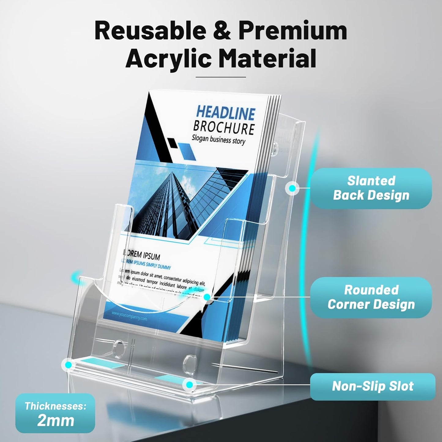 Acrylic Brochure Holder 8.5 x 11 inches, 3 Tier Clear Plastic Flyer Holder Display Stand, Wall Mount/Countertop Literature Organizer for Documents, Pamphlets, Booklets, and Menu
