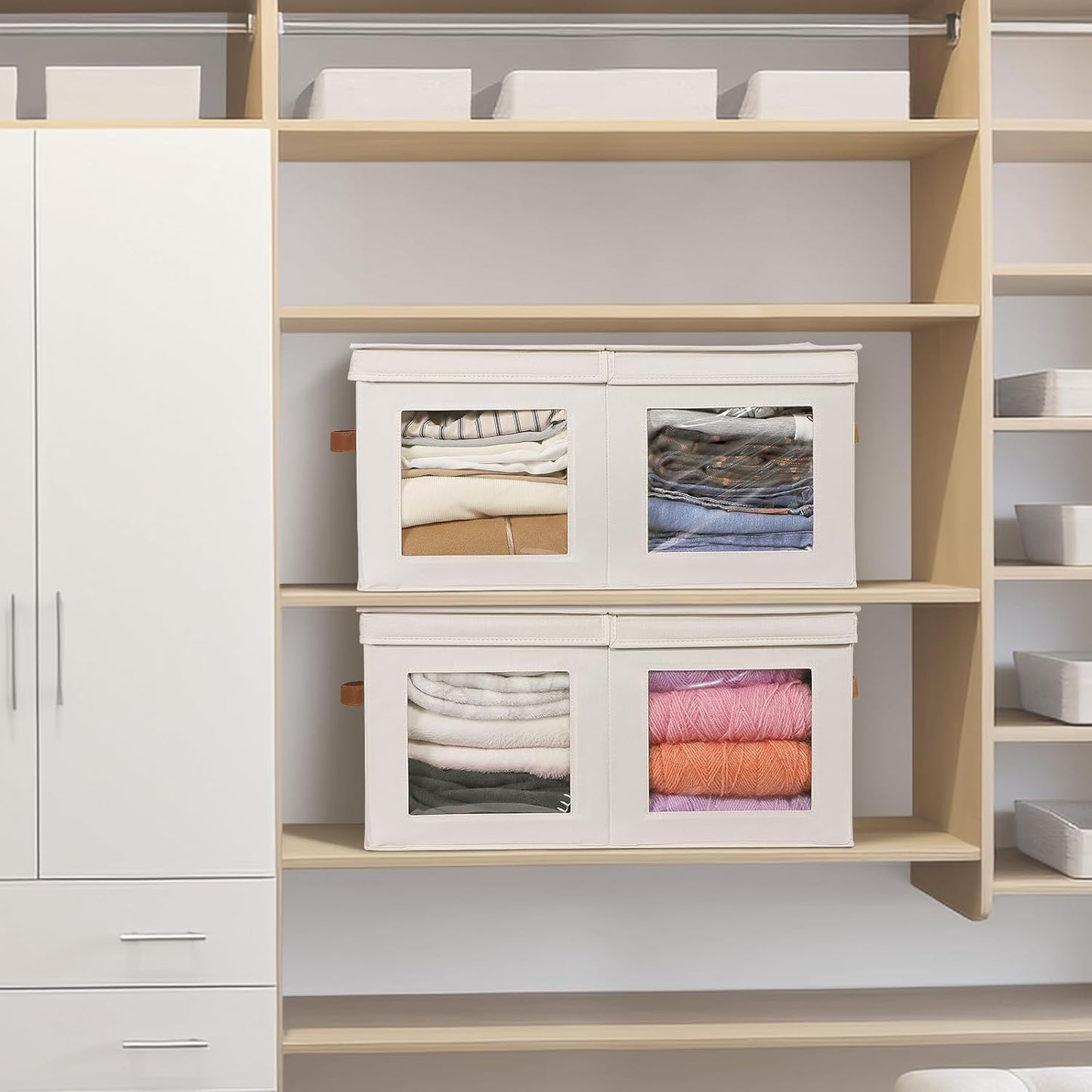 Univivi Large Storage Boxes with Lids, Collapsible Foldable Storage Bins for Clothes, [1-Pack] Fabric Storage Cubes with Handles, Closet Organizers for Home, Bedroom (Beige, 24” x 17” x 12")