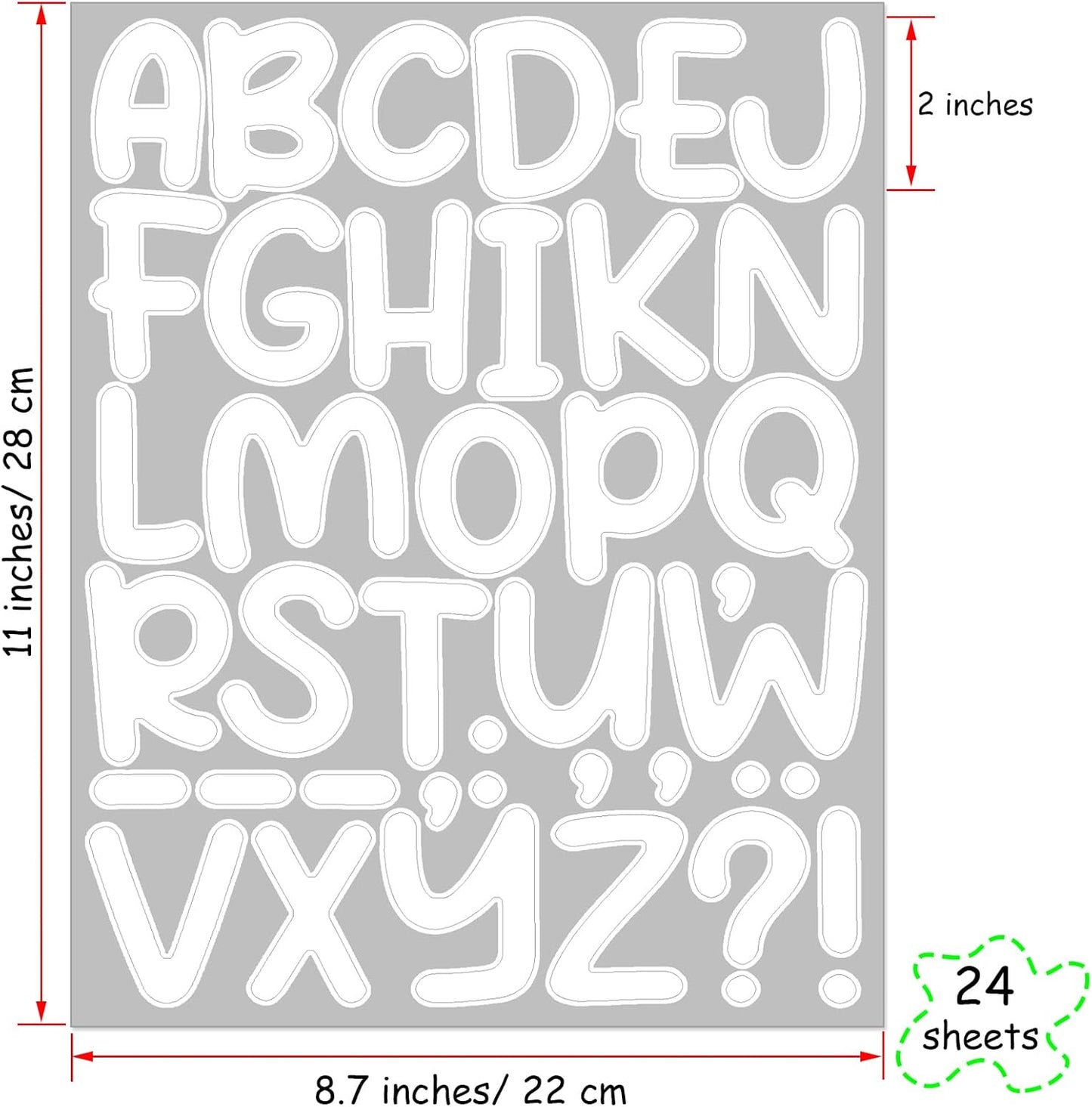 Bemeol 912 Pieces Letter Stickers 24 Sheets 2 Inch Alphabet Letter Stickers Self Adhesive Sticker Letters for Bulletin Board Classroom Mailbox Door Home Decor(White)