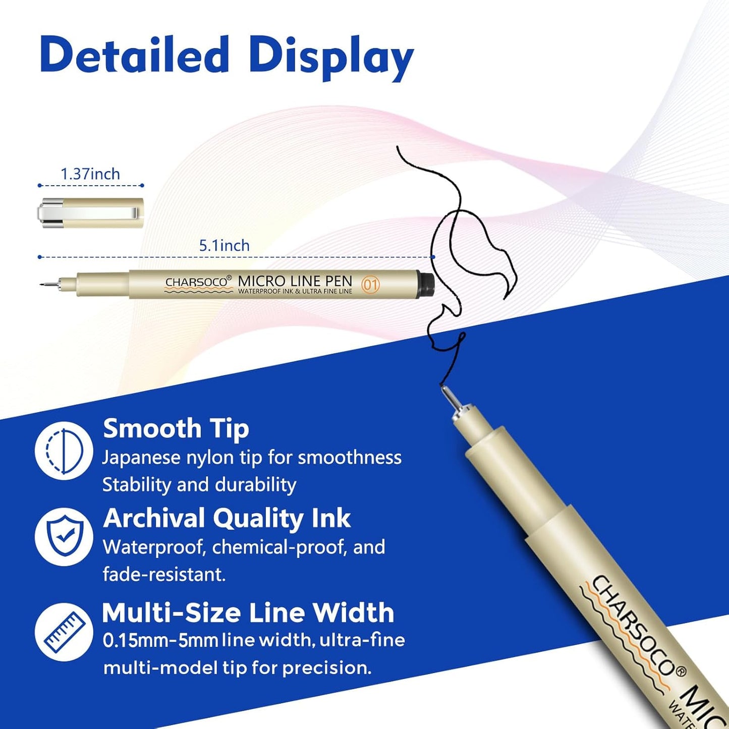 08 Micro Pen, 6 Pack Black Fine Point Pen with Waterproof Archival Ink, 0.52mm Fineliner Ink Pens for Artist Illustration, Sketching, Anime, Manga, Technical Drawing and Scrapbooking