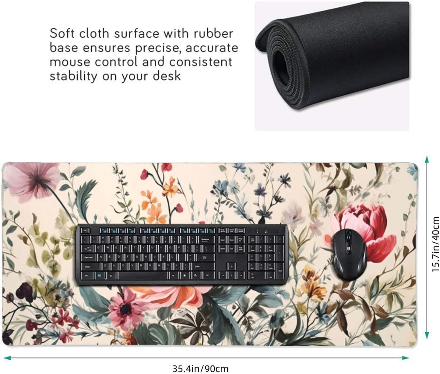 35.4 x 15.7 in, Waterproof XXL Large Mouse Pad for Desk, Extended Keyboard Mouse Mat for Computer Office, Big Laptop Mouse pad, Gaming Pc-Weeds and Flowers