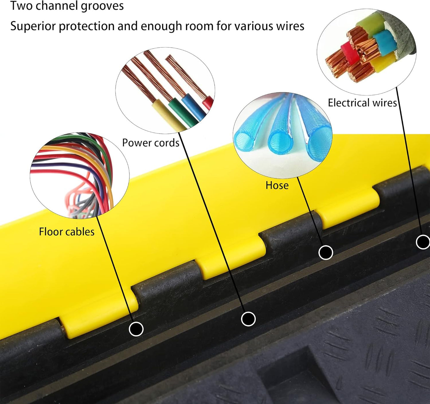 Cable Ramp Cable Protector Ramps Wire Hose Protective 2 Channel Traffic Rubber Plastic Cord Cover Speed Bump for Asphalt Concrete Gravel Driveway Outdoor, 4 Pack