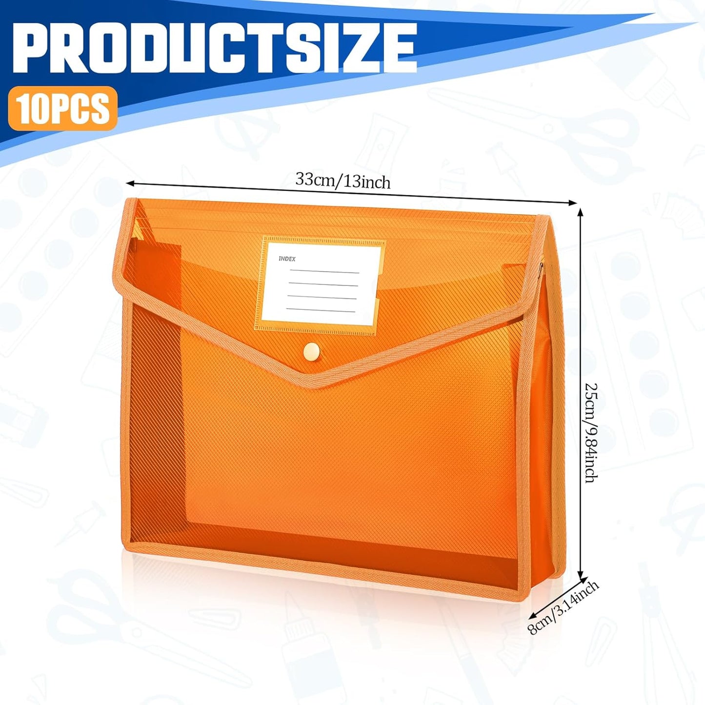 10 Pcs Expanding File Folder, Clear Waterproof Plastic Document Folders Large Size Transparent Document Holder Box Receipt Filing Organizer - 9 Colors