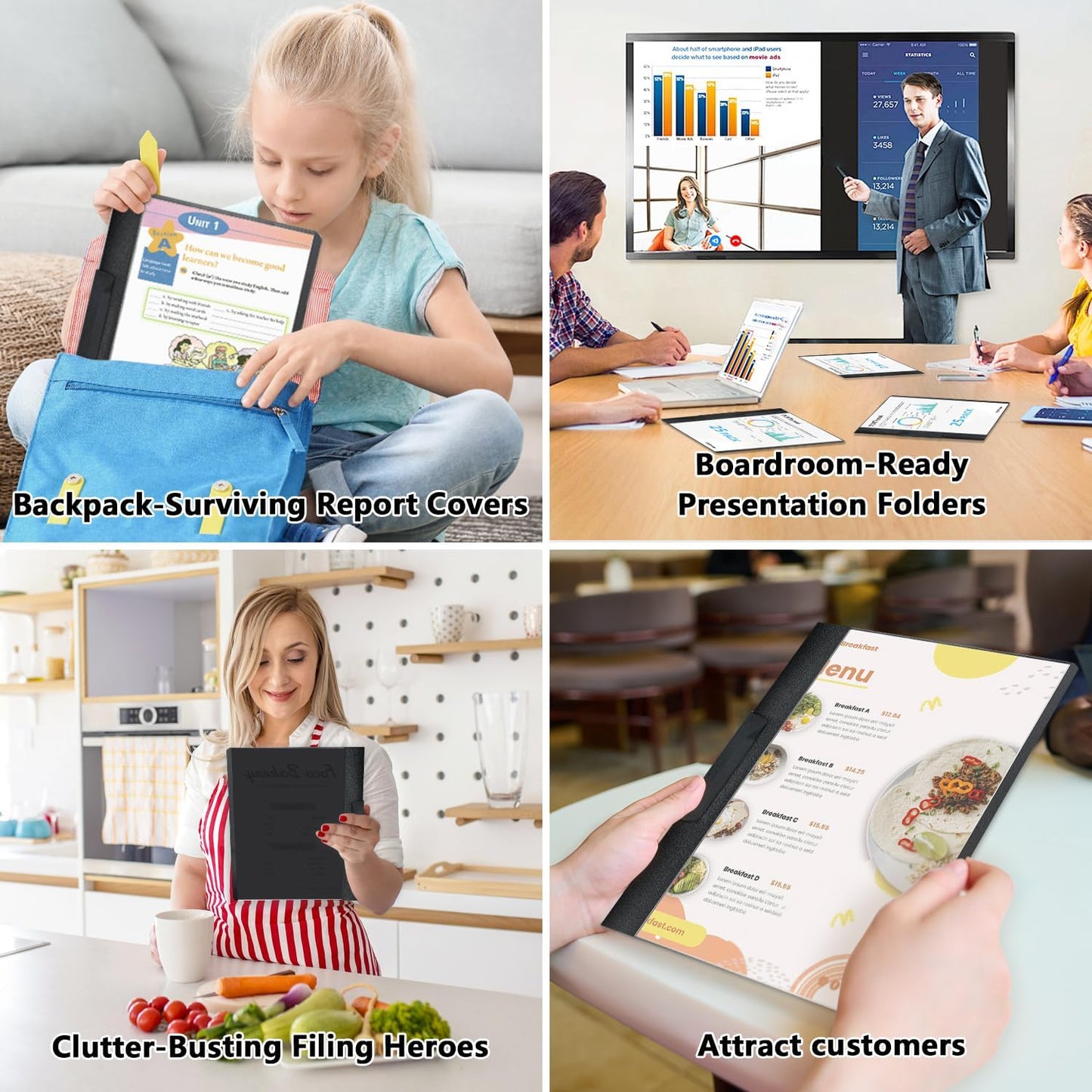 TOTiyea 25 Pack Clear Report Covers with Swing Clip, File Folder with Swing Clip, 30 Sheets Capacity, Slide Locking Report Covers, Letter Size (Black, 25 Pack)