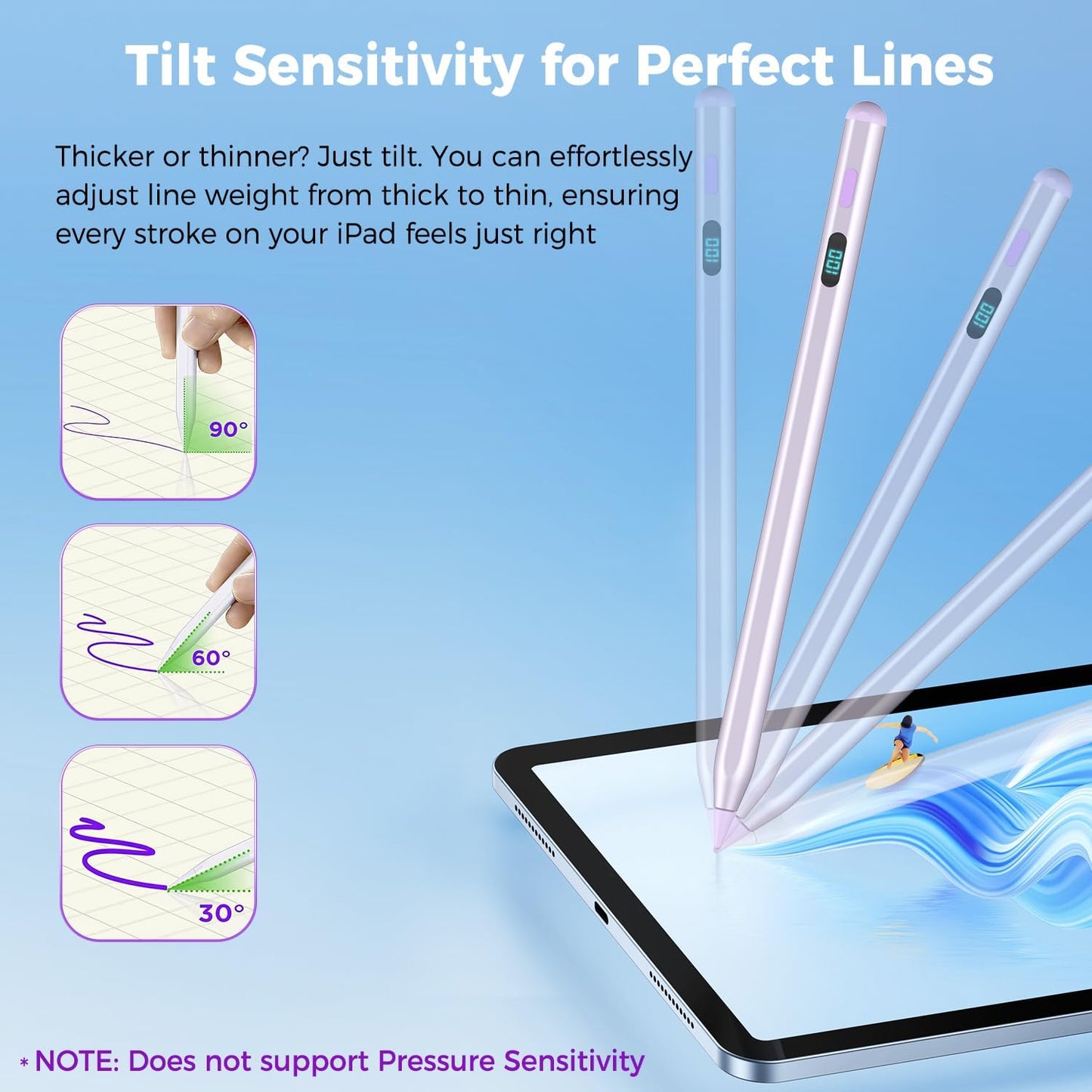 iPad Pencil with Magnetic&5 Extra Tips,USB-C Faster Charge,Stylus Pen Compatible with iPad 6-11th/A16,Air M3/M2/3-5th,Pro M4/11/12.9/13inch,Mini 5th-7th/A17Pro (Purple)