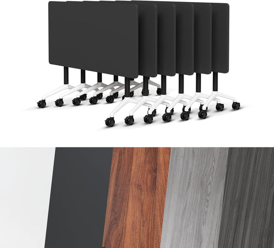 Conference Room Table, Folding Conference Tables,Thicken Grey Tabletop,Flip Top Wooden Seminar Meeting Room Table for Conference Room Offices (6, Black, 47.2“)