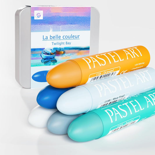 6 Pack Jumbo Oil Pastels Set (14 x 84 mm), Soft Oil Pastels with Vibrant Colors, Great Blending and Layering, Pastel Crayons for Professional Artists and Hobbyists, Twilight Bay