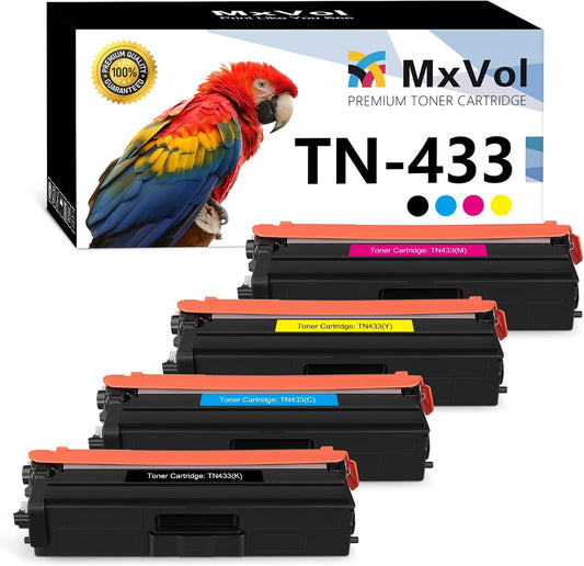 MxVol Compatible TN433 TN431 TN-433 Toner Cartridge Replacement for Brother TN 433 TN-431 MFC-L8900CDW MFC-L8610CDW HL-L8360CDW HL-L8260CDW Printer Toner (TN433BK TN433C TN433M TN433Y, 4-Pack)