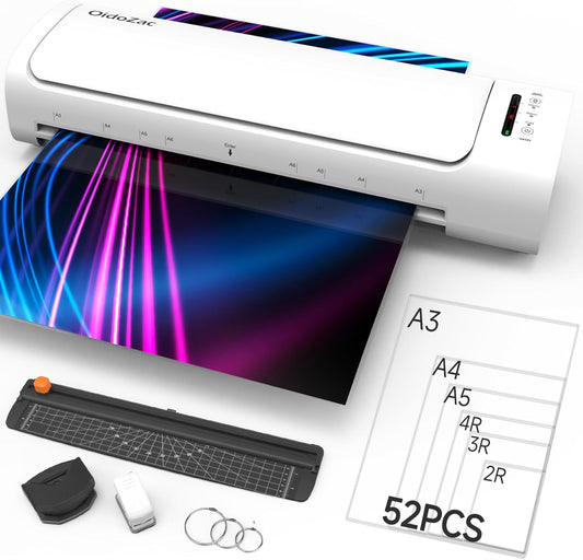 Laminator Machine 13 Inch, 60s Quick Warm-Up Never Jam Laminating Machine with 52 Laminating Sheets, 9 in 1 A3 Thermal Machine Hot & Cold with Paper Trimmer Corner Rounder for Office School Home Use