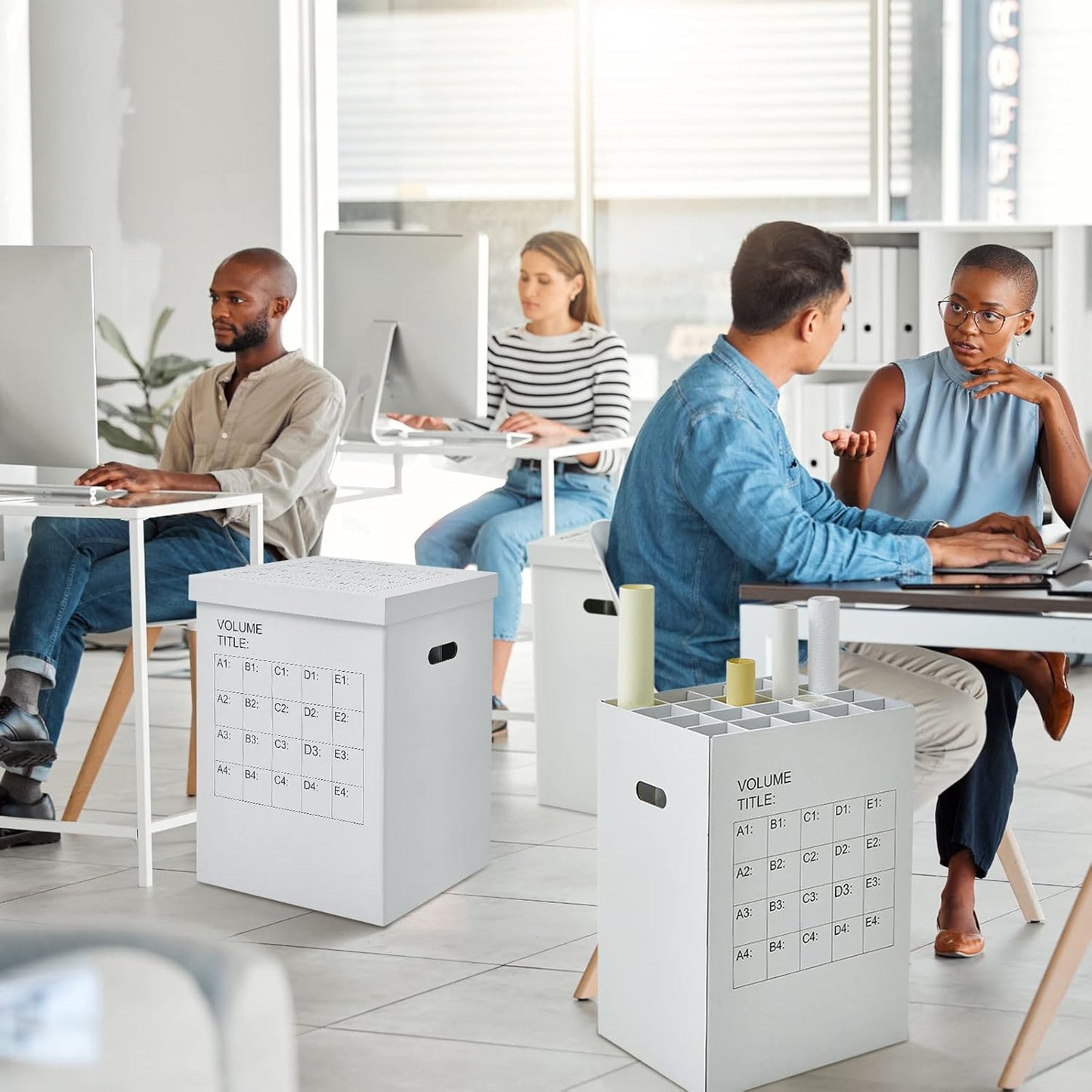 PerKoop 2 Pack Blueprint Holder Storage Organizer for Storing Poster Anchor Charts 40 Slots 25 x 17.7 x 14.2 Inch Blueprint Roll File Holder for Architectural Map School Office Home Items