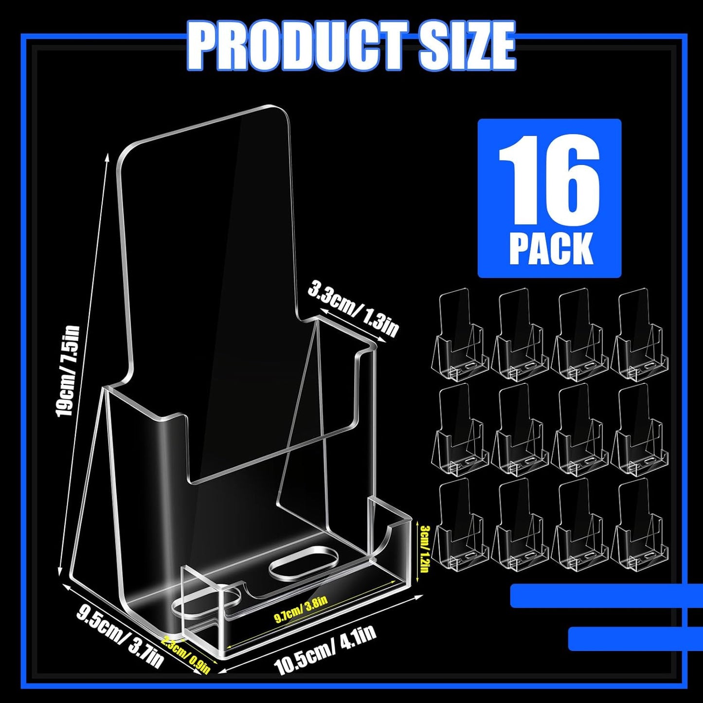 Wenqik Acrylic Brochure Holder with Business Card 4.1 Inch Rack Card Holder Pamphlet Display Stand Organizer for Menu Flyer Magazine Office Booklets(16 Pcs)